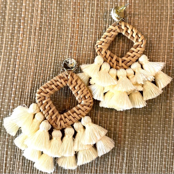 Bauble Bar Raffia and Tassel Statement Earrings - Picture 3 of 5
